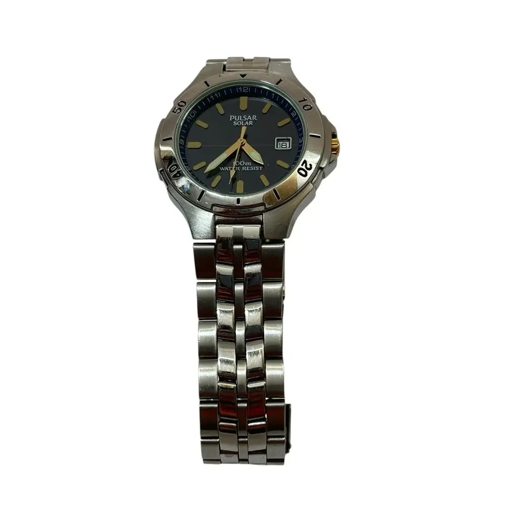 Men's Pulsar SOLAR Stainless Steel Wrist Watch 100m Date V145-X003